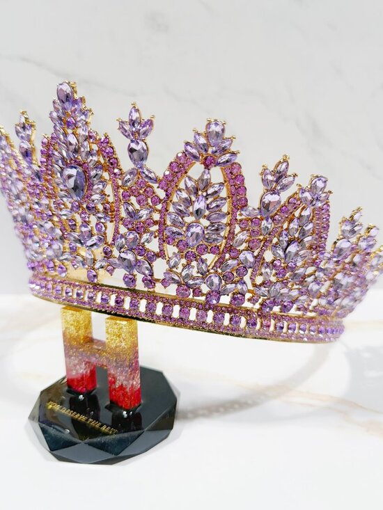 Lavender Crystal Crown, Gold birthday Crown, Homecoming Tiara, Royal Queen Crown main image 7